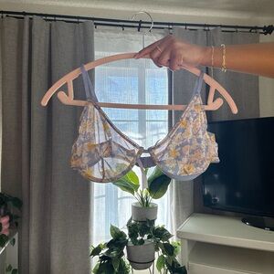 Urban outfitters, purple and periwinkle floral sheer
 bra. Size 36D